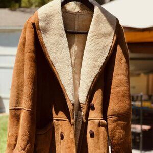 Bally Shearling Coat Jacket Tan Sheepskin Leather Vintage Retro Boho